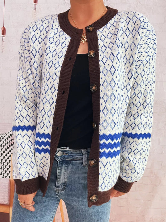 Geometric Pattern Button Up Cardigan