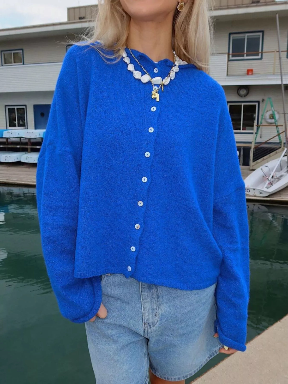 Button-Down Dropped Shoulder Cardigan