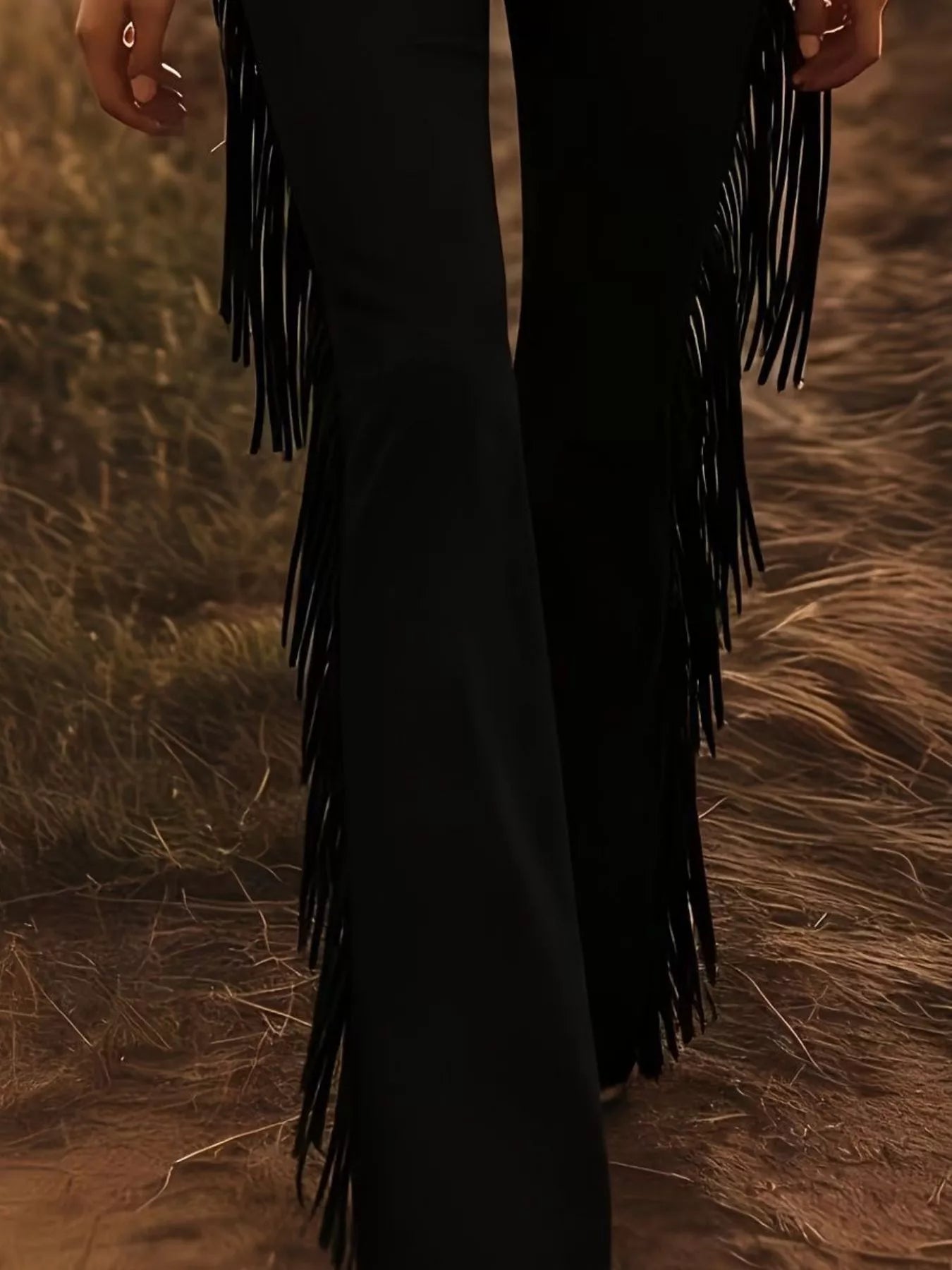 Fringe Trim Flare Pants