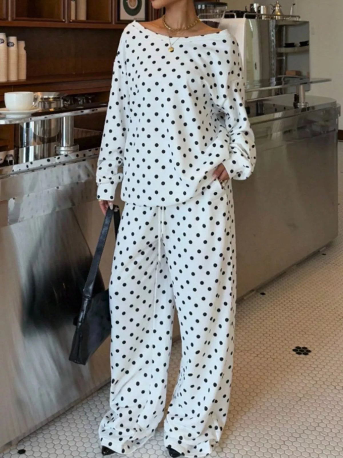 Polka Dot Long Sleeve Top and Pants Set