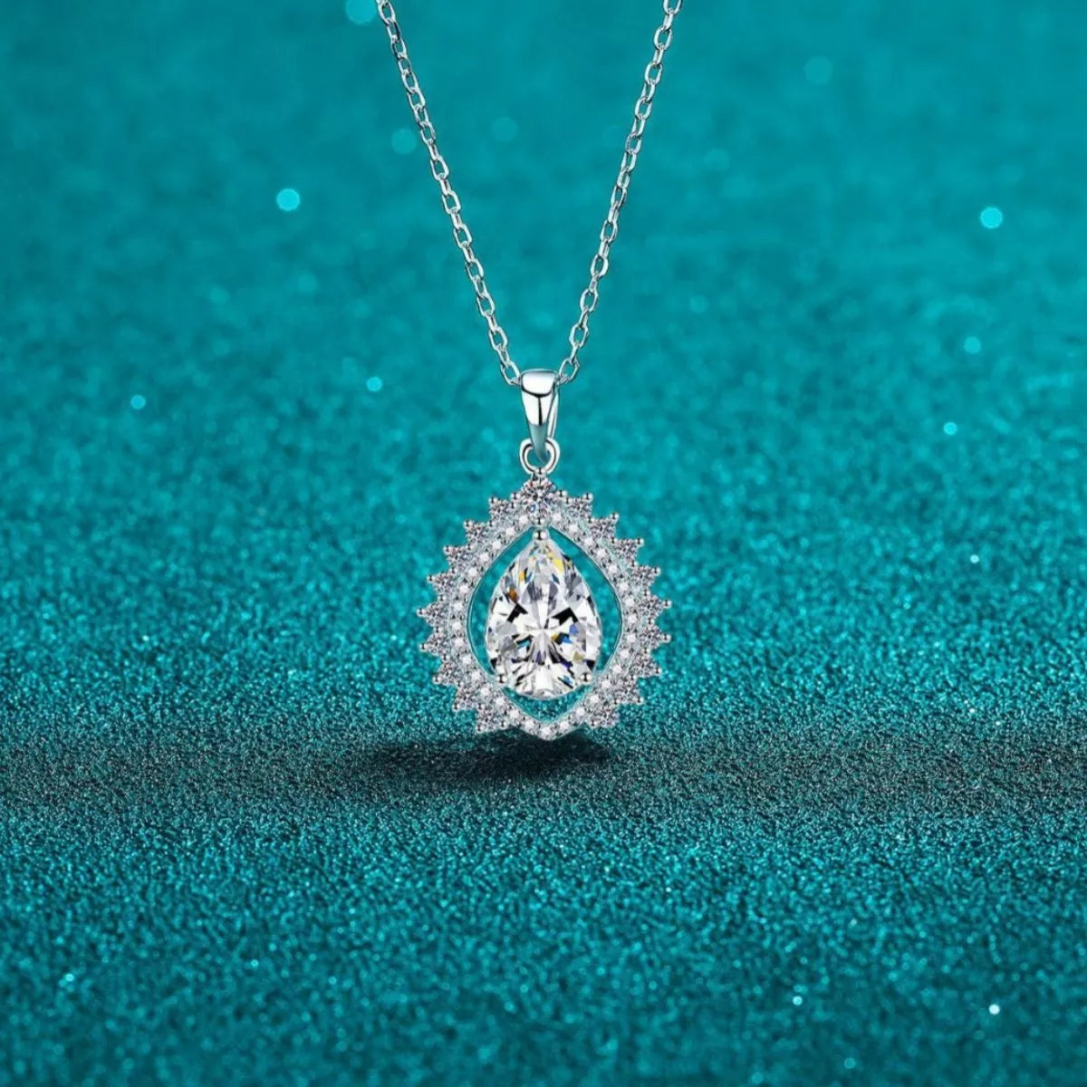 3 Carat 925 Sterling Silver Moissanite Teardrop Necklace