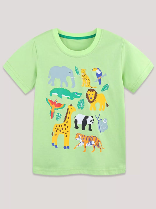 Children's Animal Print Round Neck T-Shirt