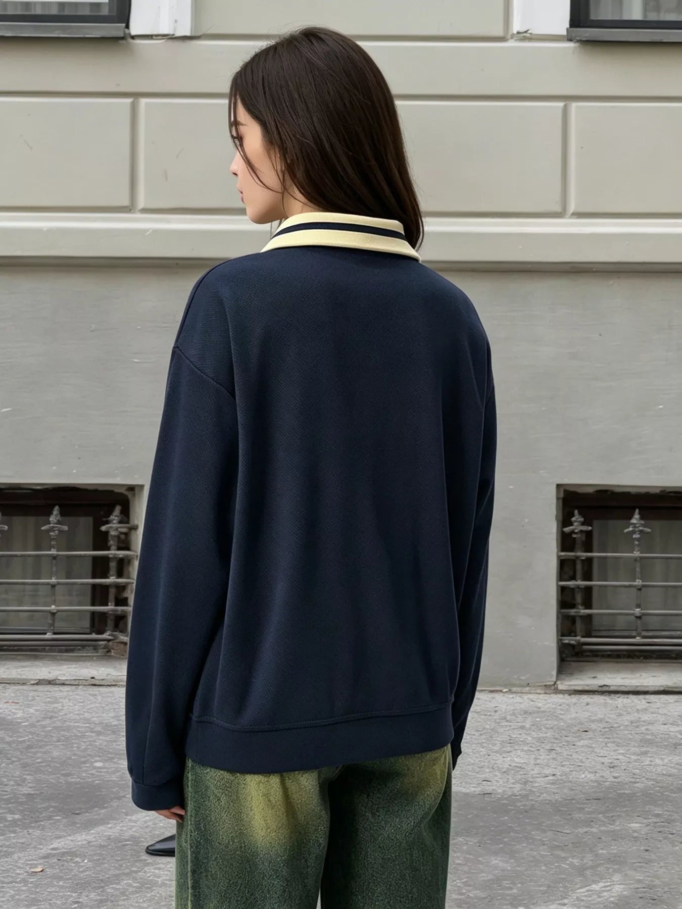 Graphic Sweatshirt with Striped Collar