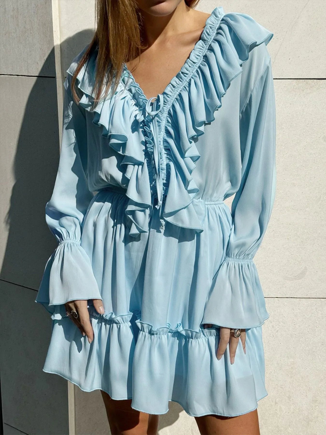 Ruffle Flounce Sleeve Mini Dress