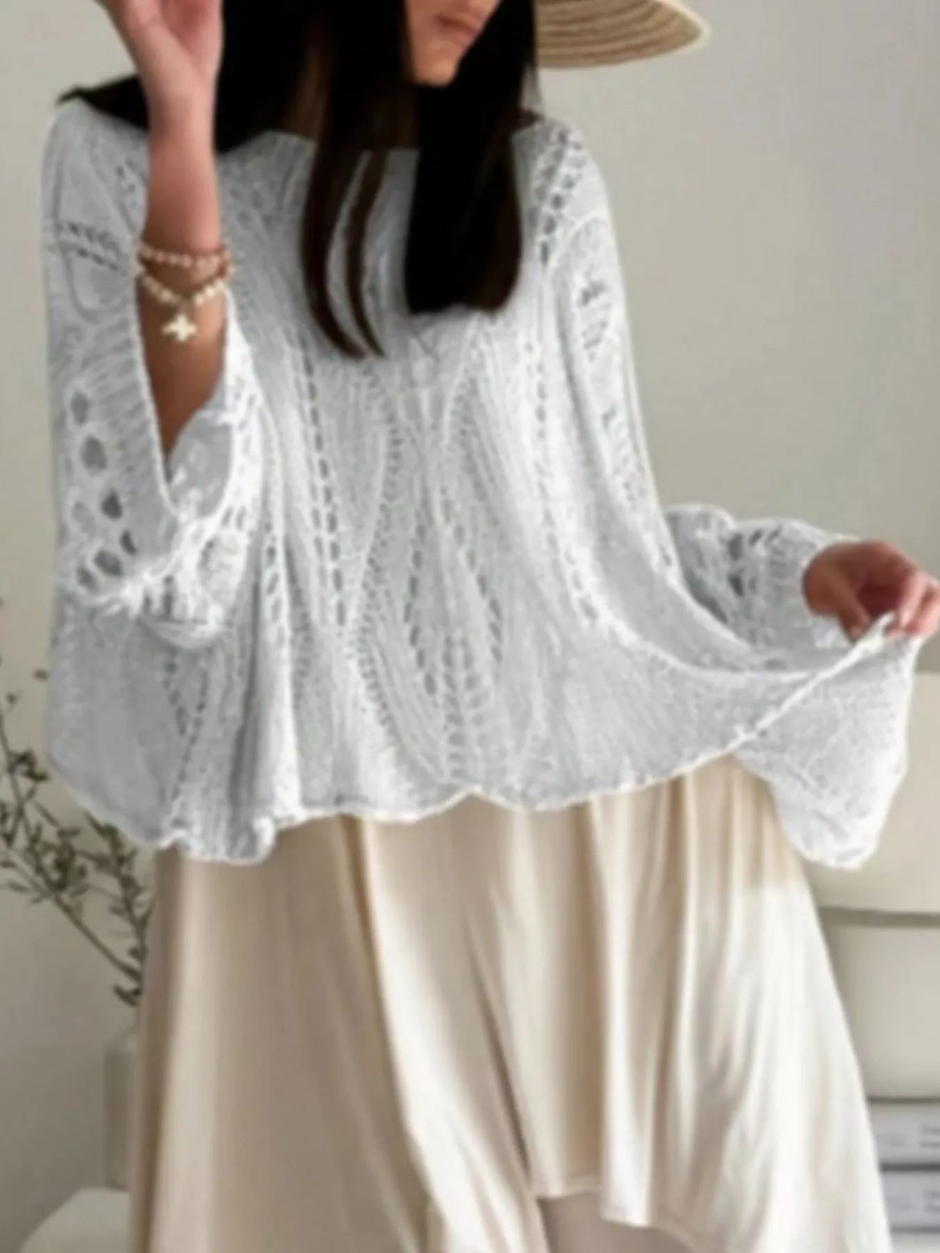 Boat Neck Crochet Knit Cover Up