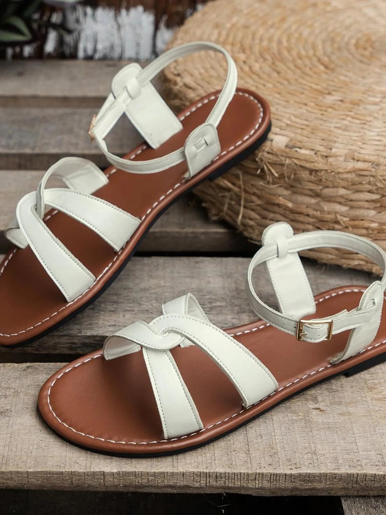 Strappy Flat Sandals with Ankle Buckle