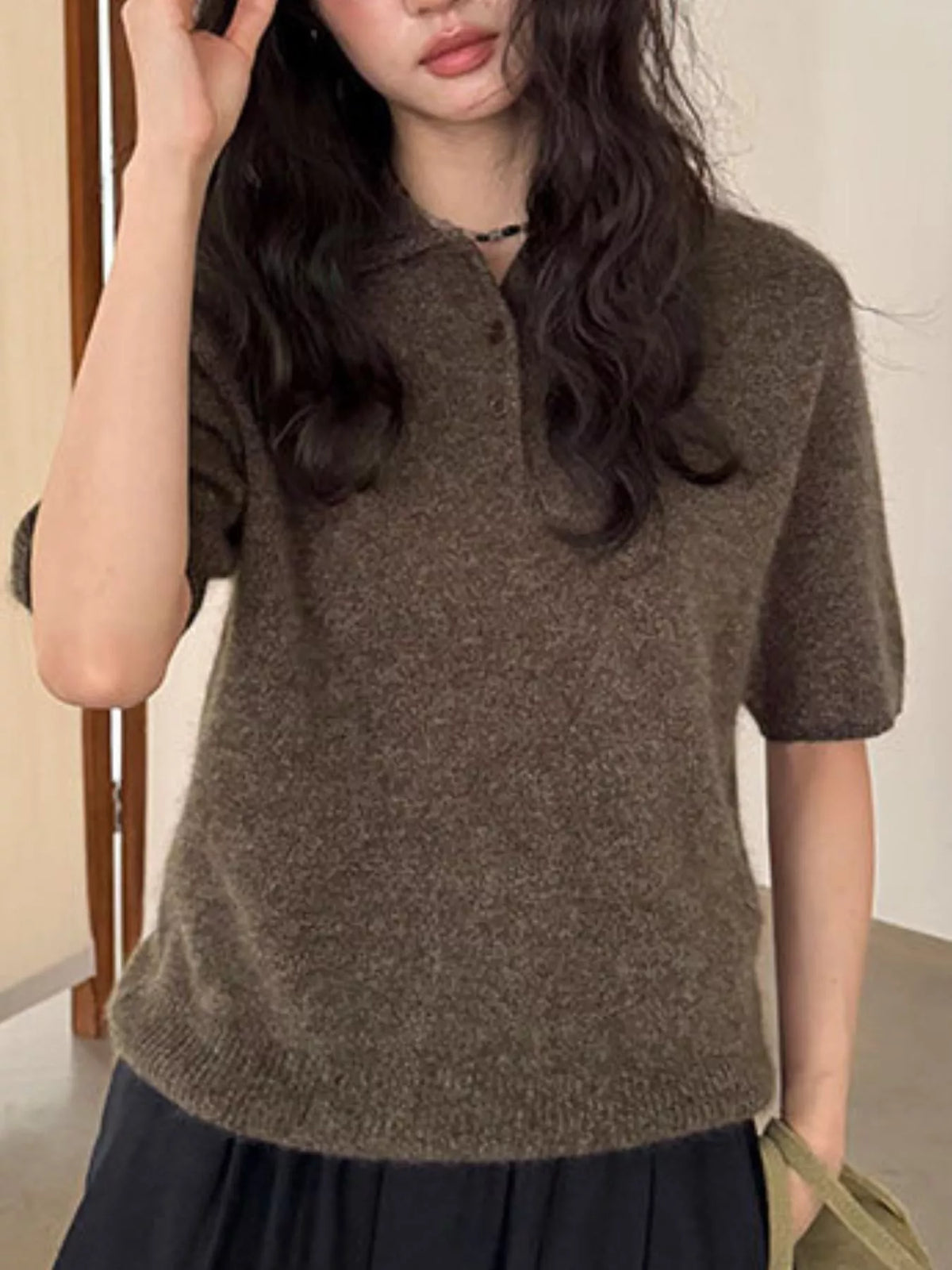 Wool Short-Sleeve knitted Polo Shirt