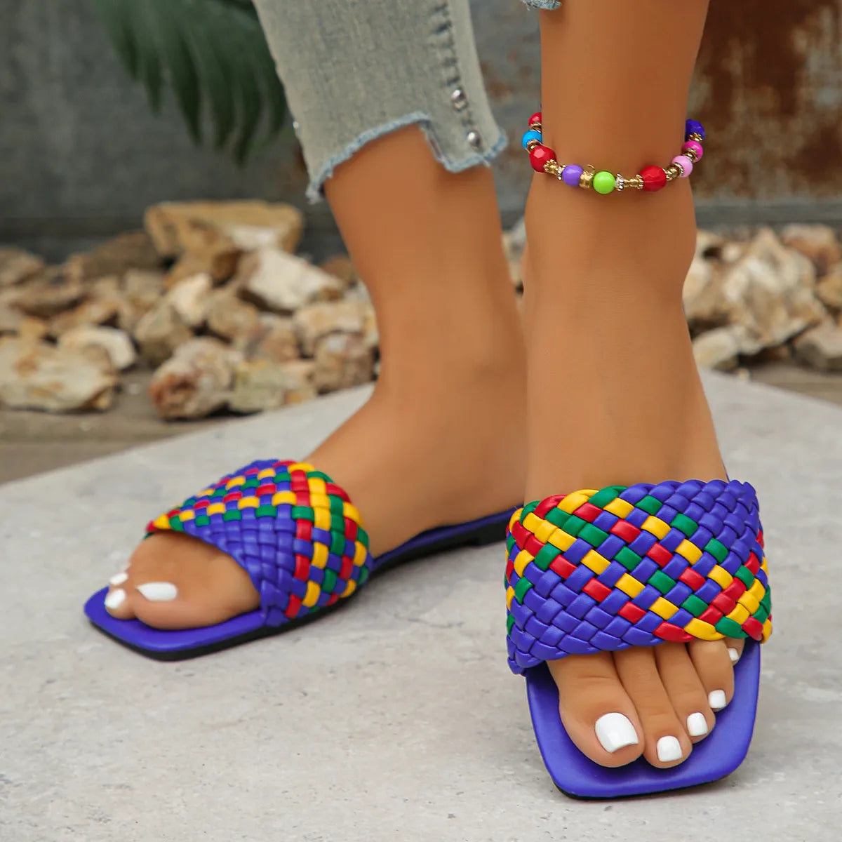 Colorful Open Toe Flats Sandals