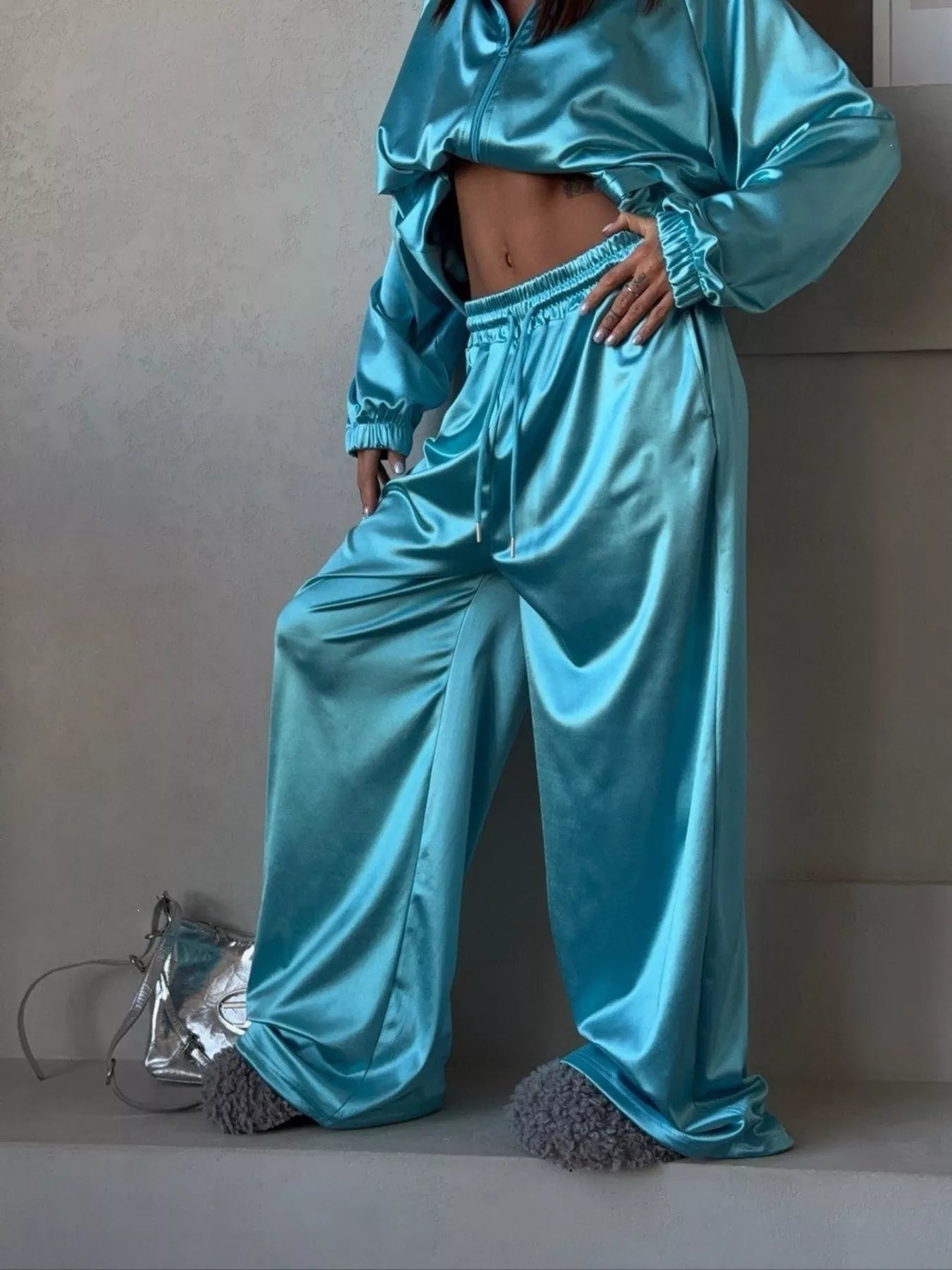 Zip Up Raglan Sleeve Jacket and Pants Set
