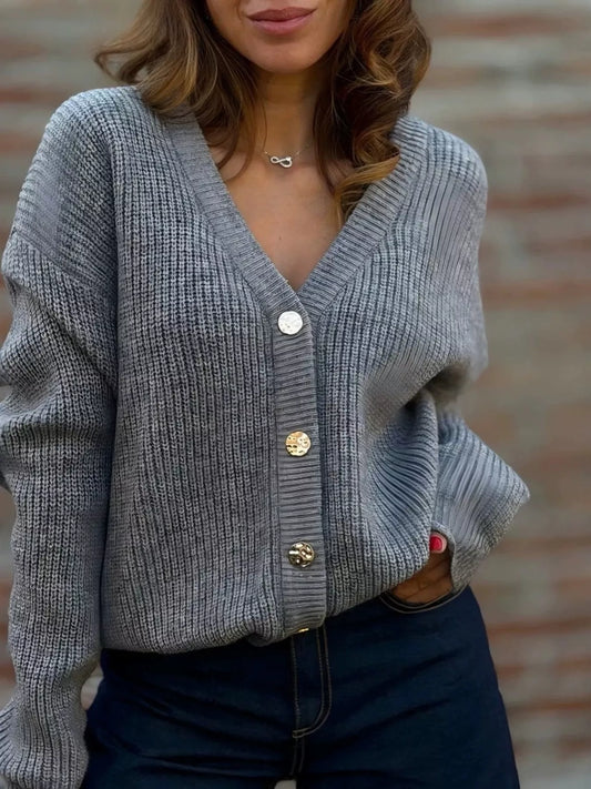 Full Size V-Neck Button-Up Knit Cardigan Plus Size