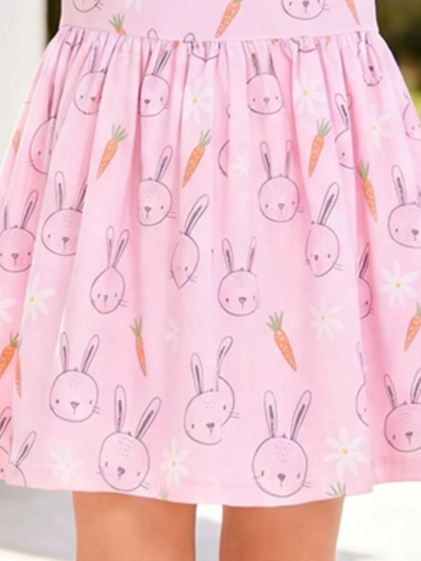 Children's Bunny and Carrot Print Ruffle Sleeve A-Line Dress