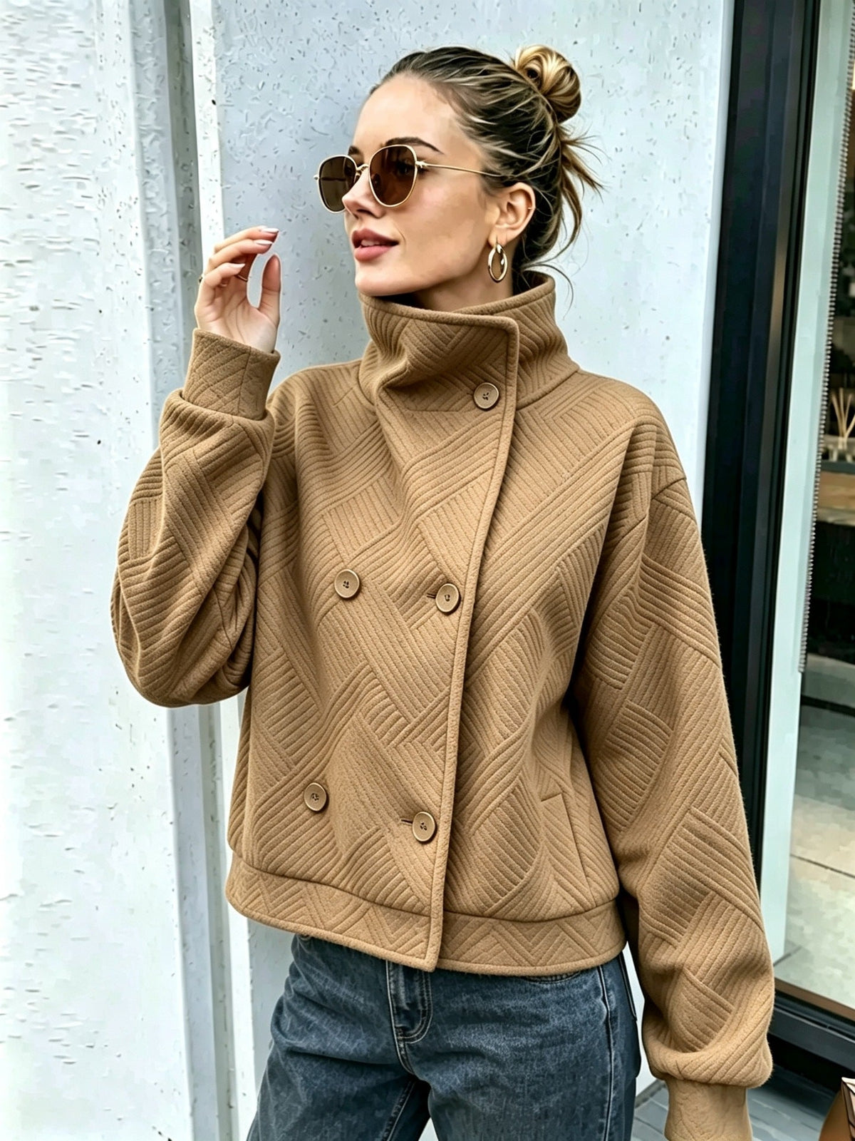 Women's Double-Breasted Turtleneck Lapel Coat