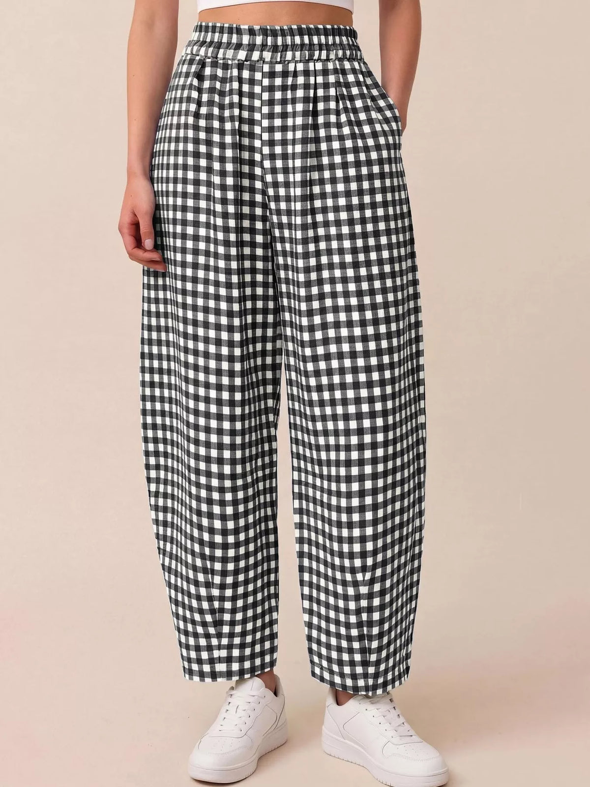 Gingham Wide-Leg Casual Pants