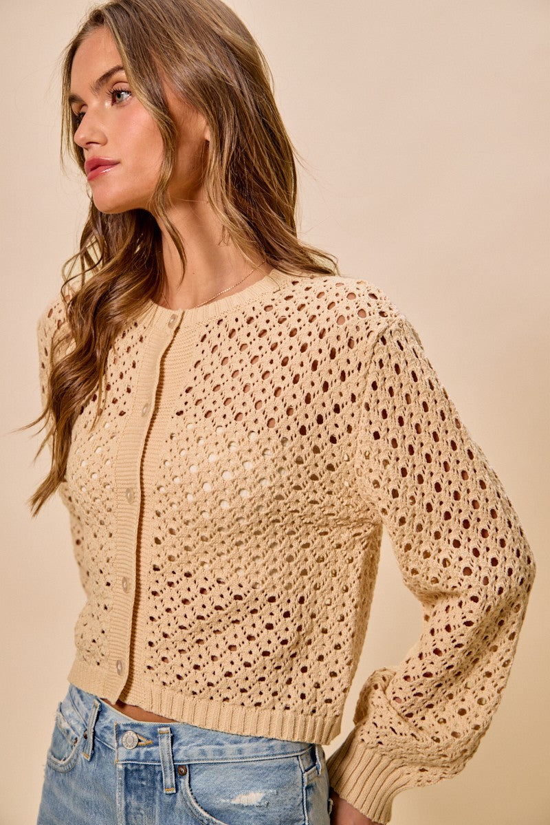 SO ME Open Knitted Button Down Cardigan Sweater Top