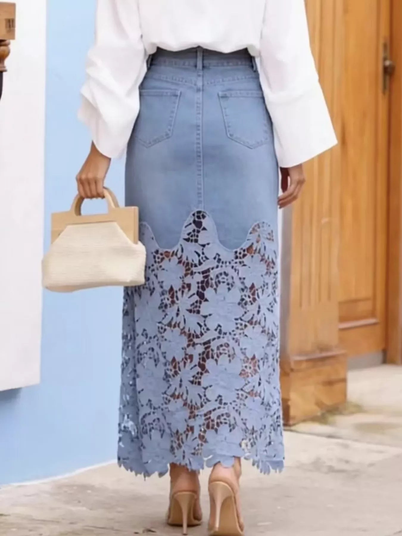 Lace Trimmed Slit Skirt