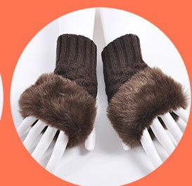 Women Rabbit Fur Fingerless Gloves - Autumn Winter Warmth For Cute Student Style