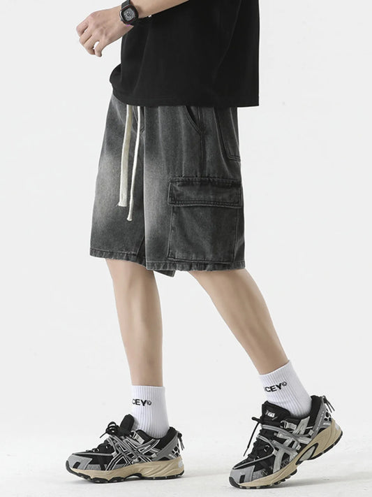 Men's Full Size Vintage Wash Cargo Denim Shorts Plus Size