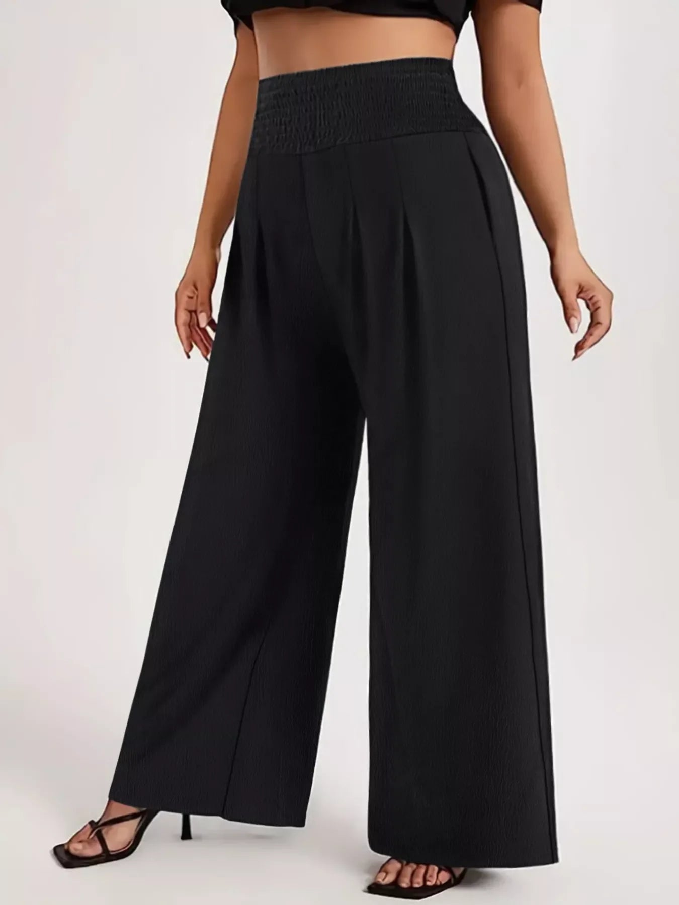 Plus Size High Waist Wide Leg Smocked Waist Pants