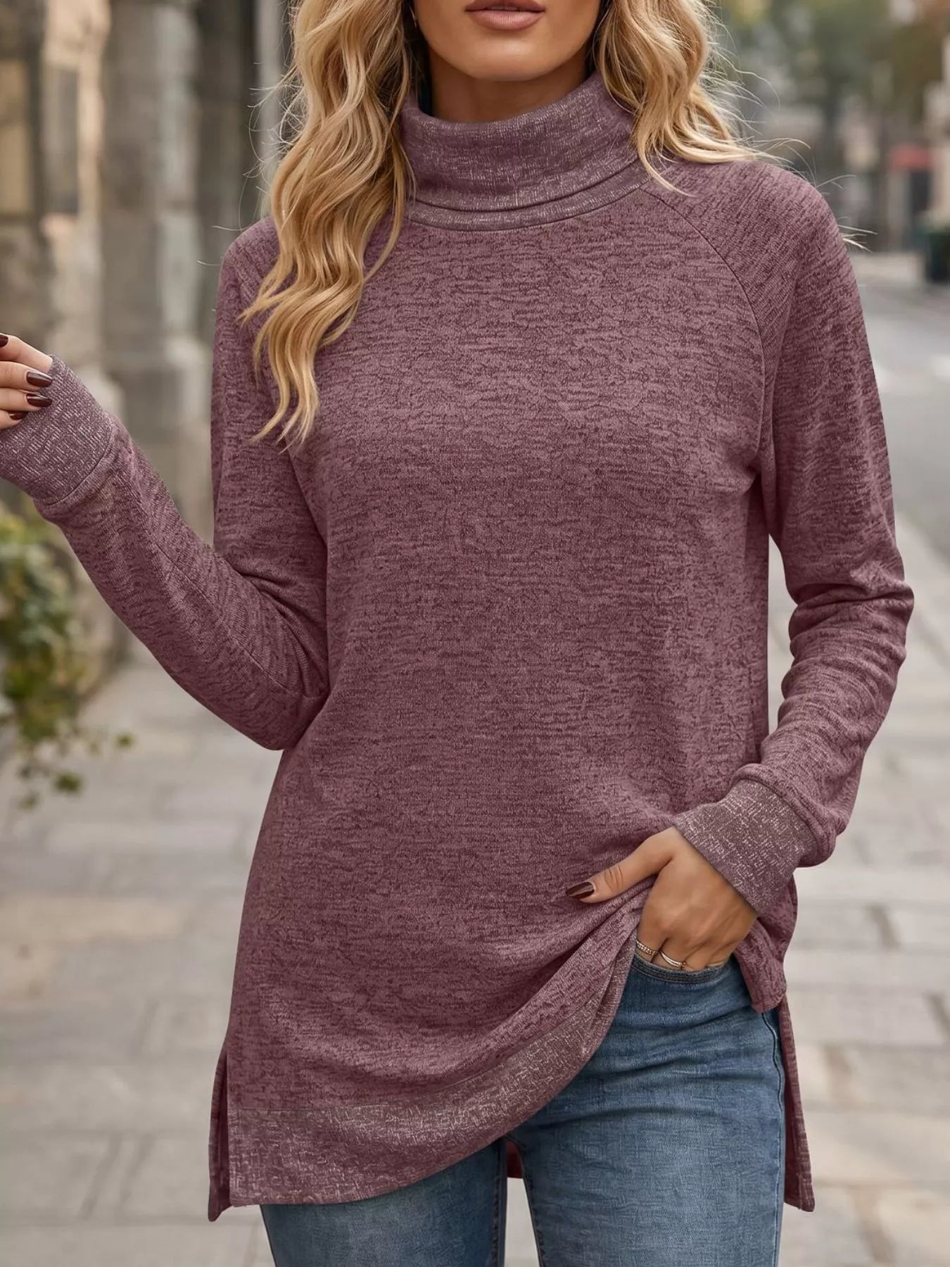 Turtleneck Raglan Sleeve T-Shirt