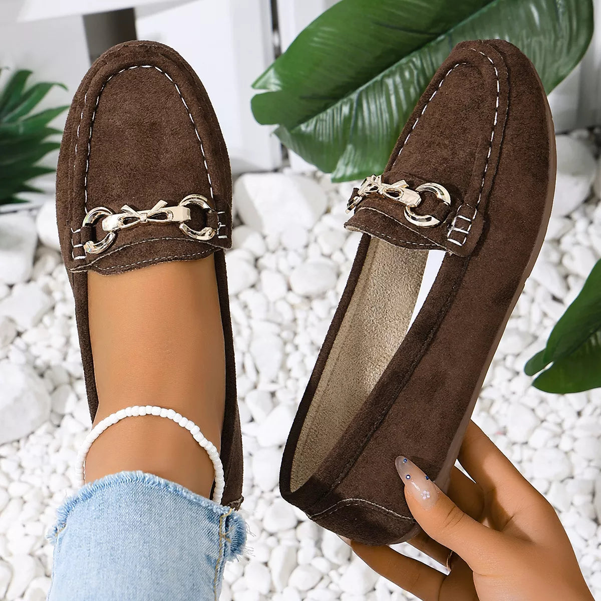 Comfortable Flat Loafers with Decorative Buckle