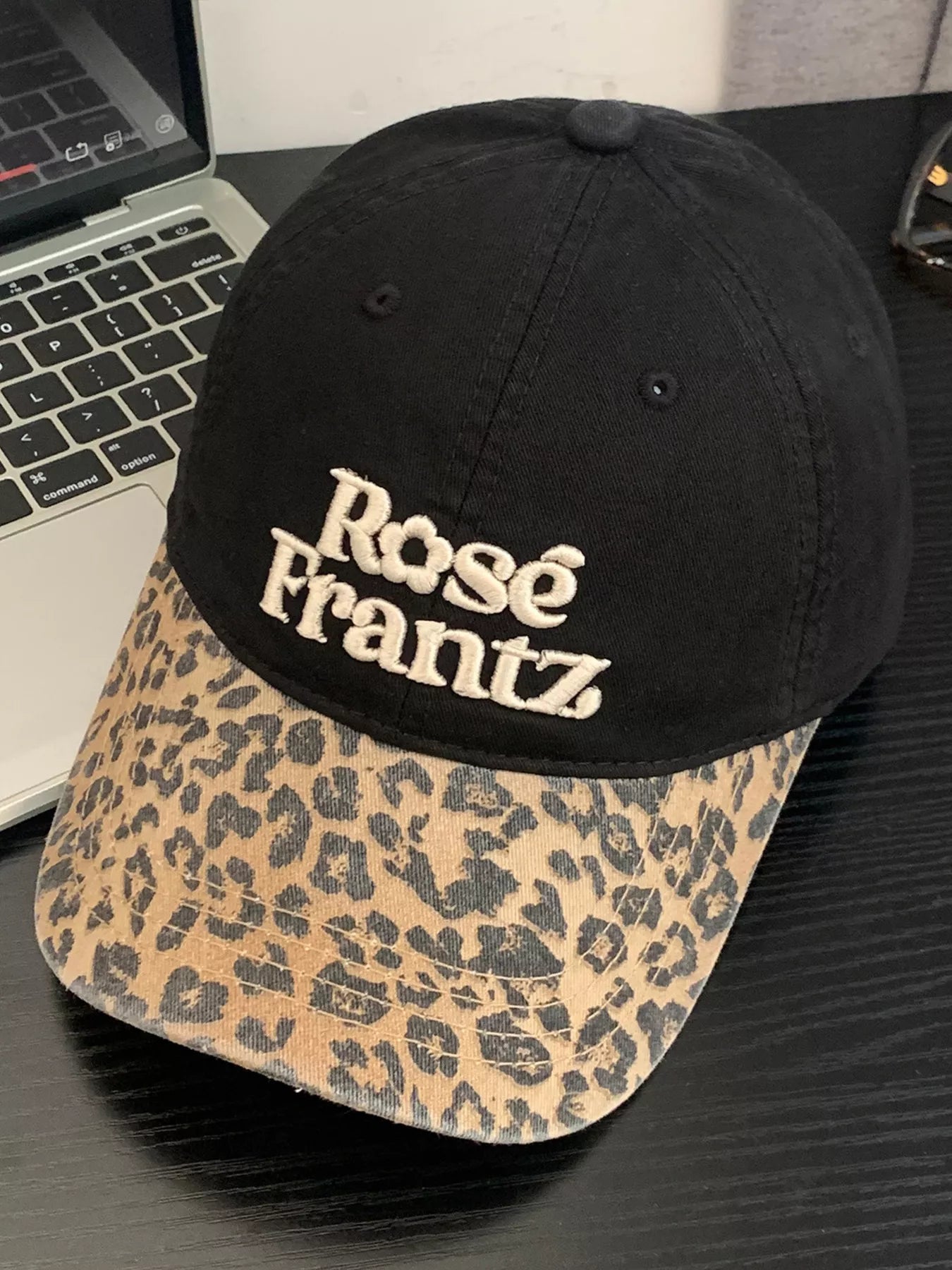 Leopard Print Baseball Cap with Embroidered Letter