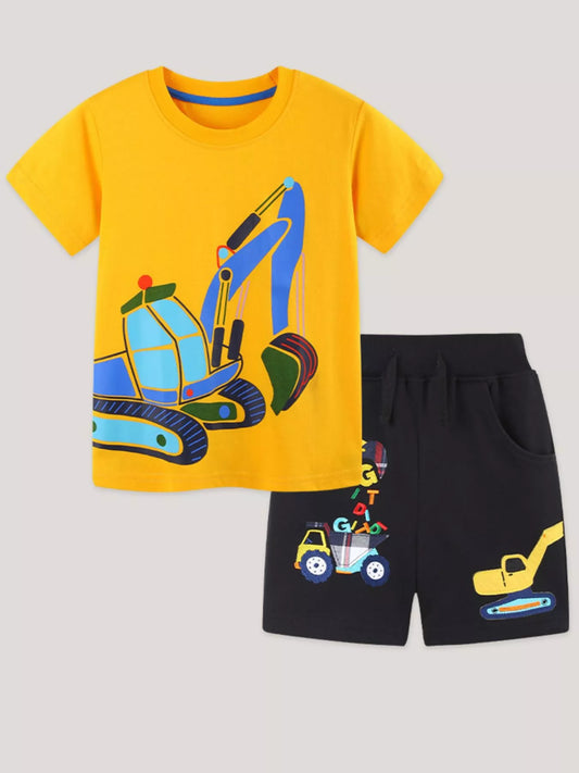 Children's Excavator Print Short Sleeve T-Shirt & Shorts Set