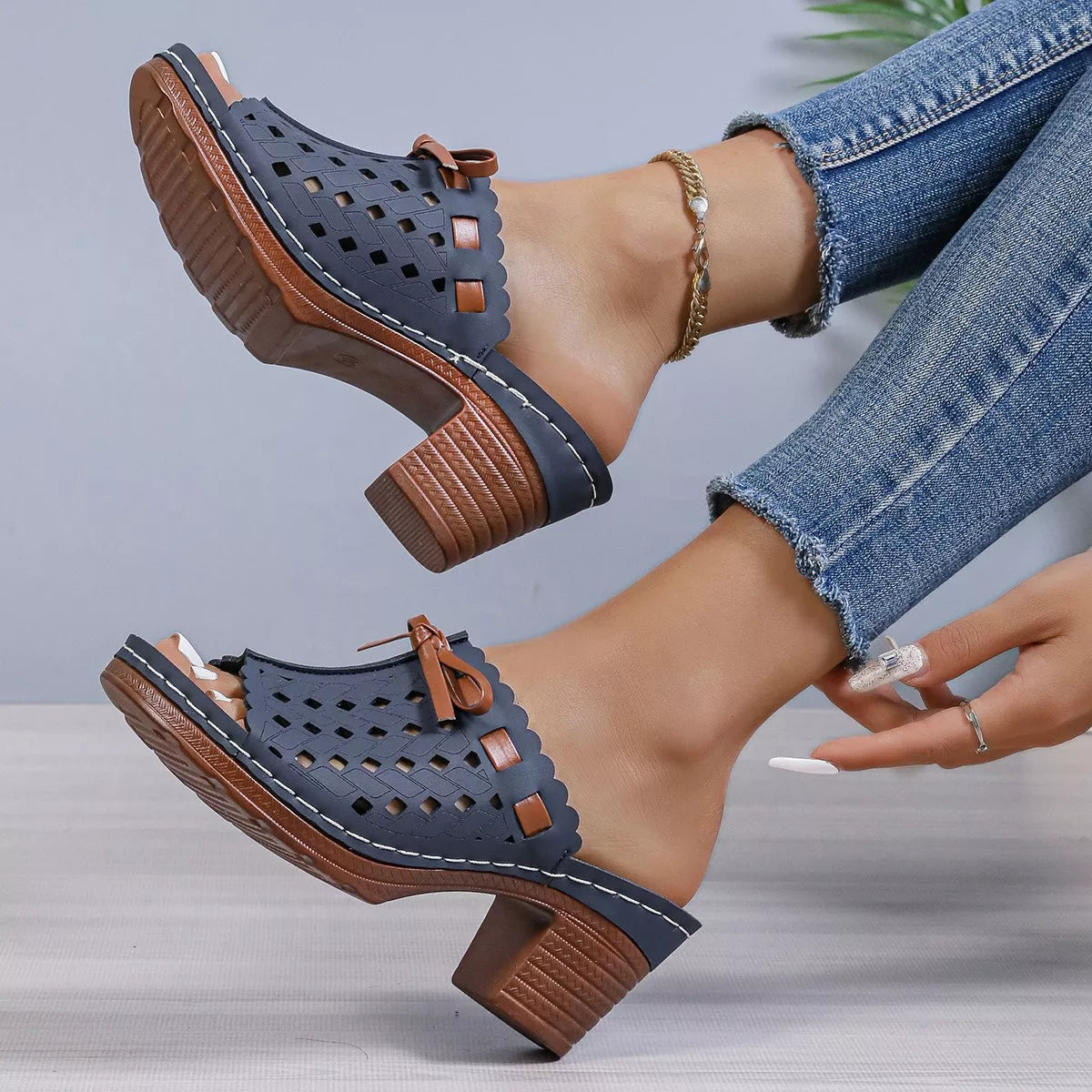 Peep Toe Block Heels Sandals