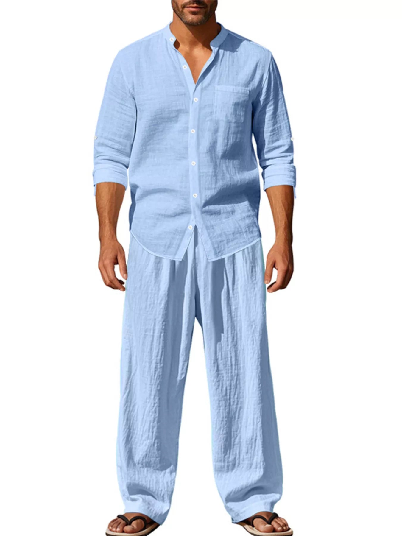 Men's Full Size Casual Button Up Shirt and Pants Plus Size