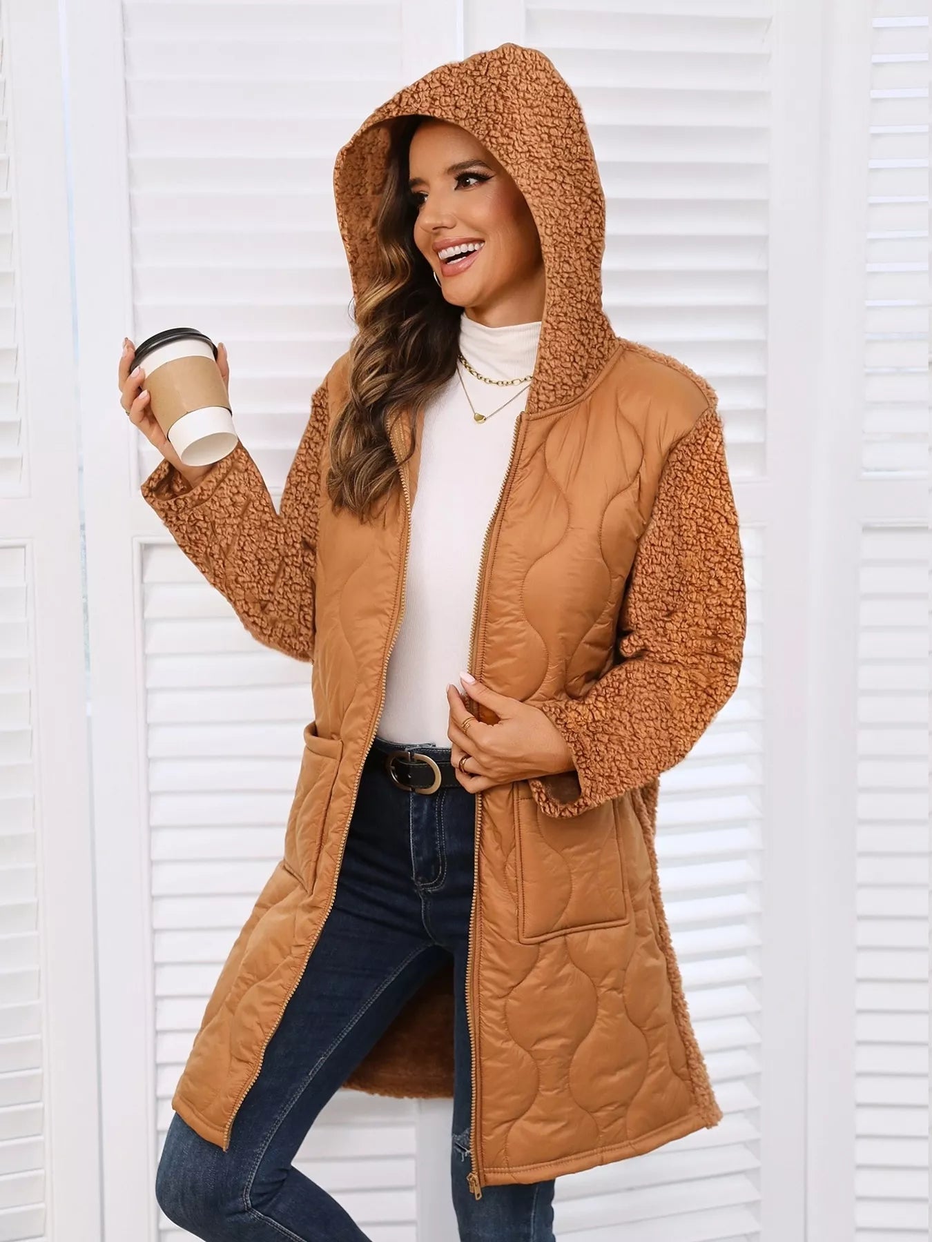 Zip Up Long Sleeve Hooded Outerwear