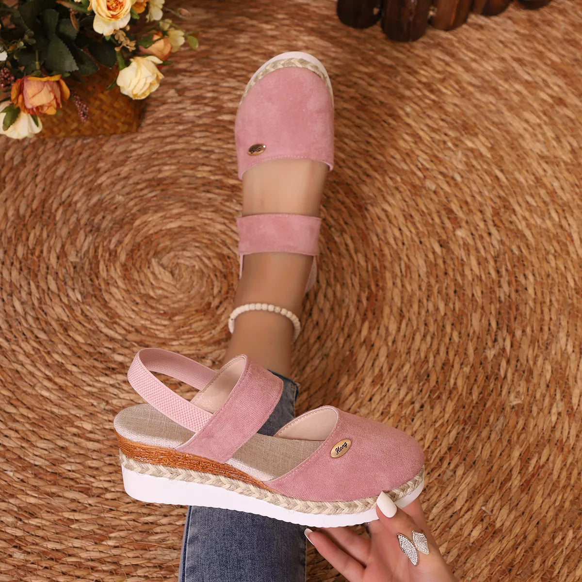 Espadrille Wedge Sandals with Ankle Strap
