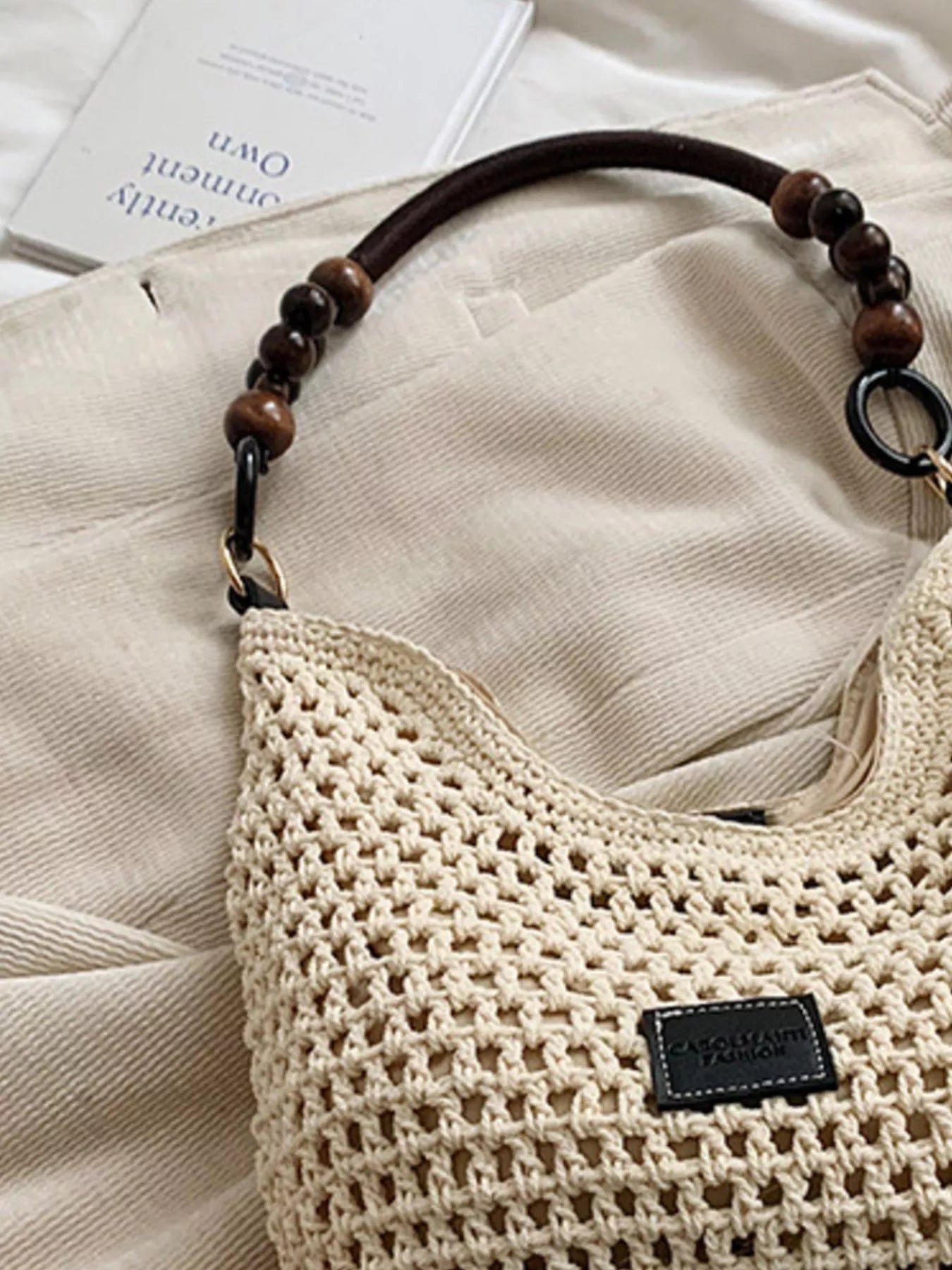 Beaded Handle Crochet Handbag