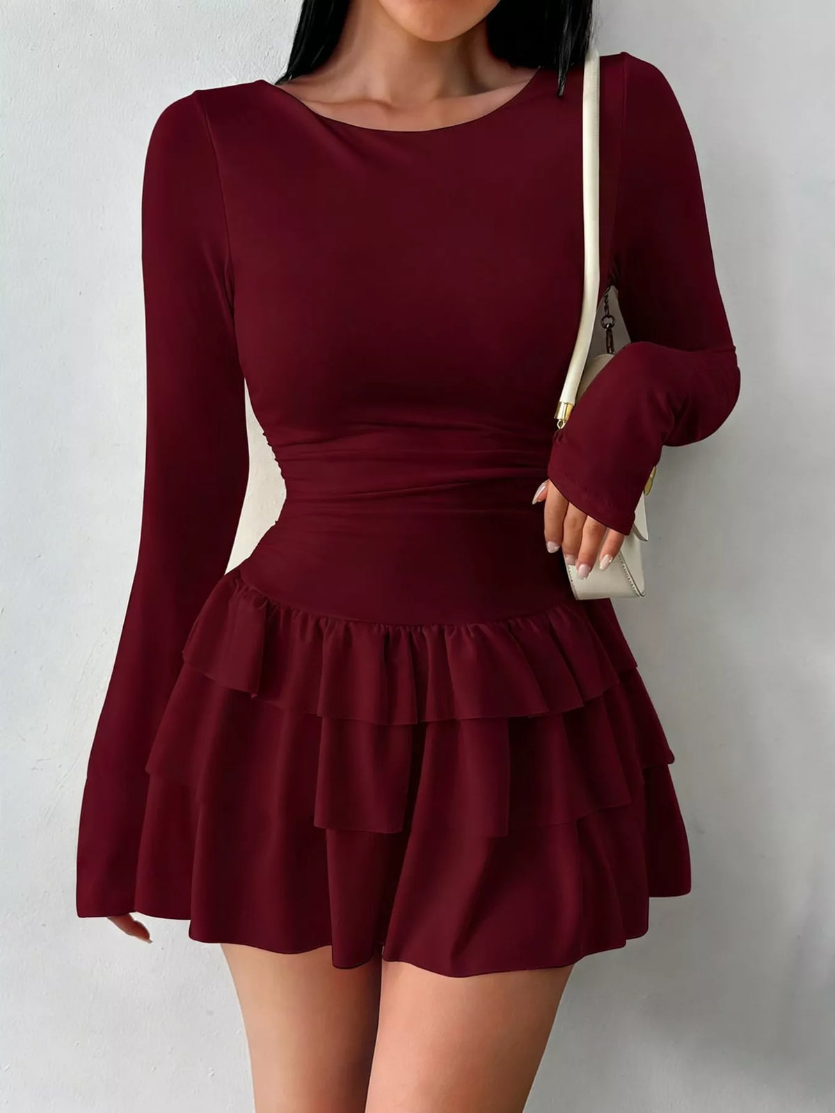 Layered Ruffle Long Sleeve Mini Dress