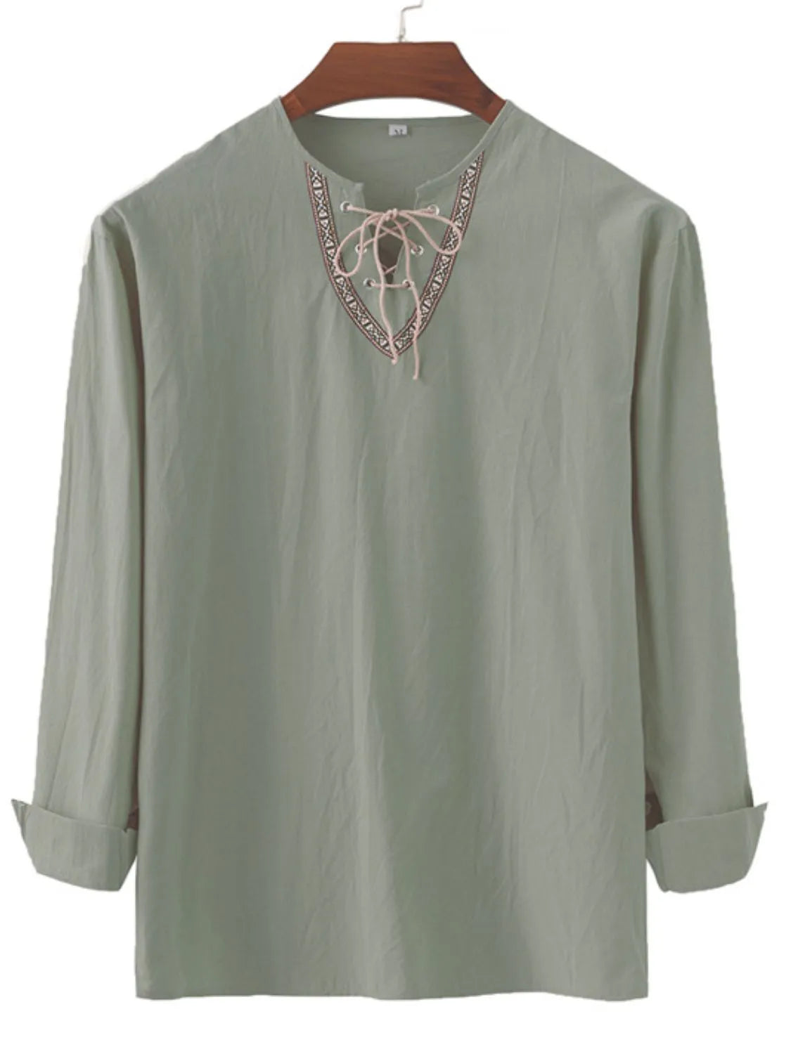 Men's Full Size Lace Up Long Sleeve Shirt Plus Size