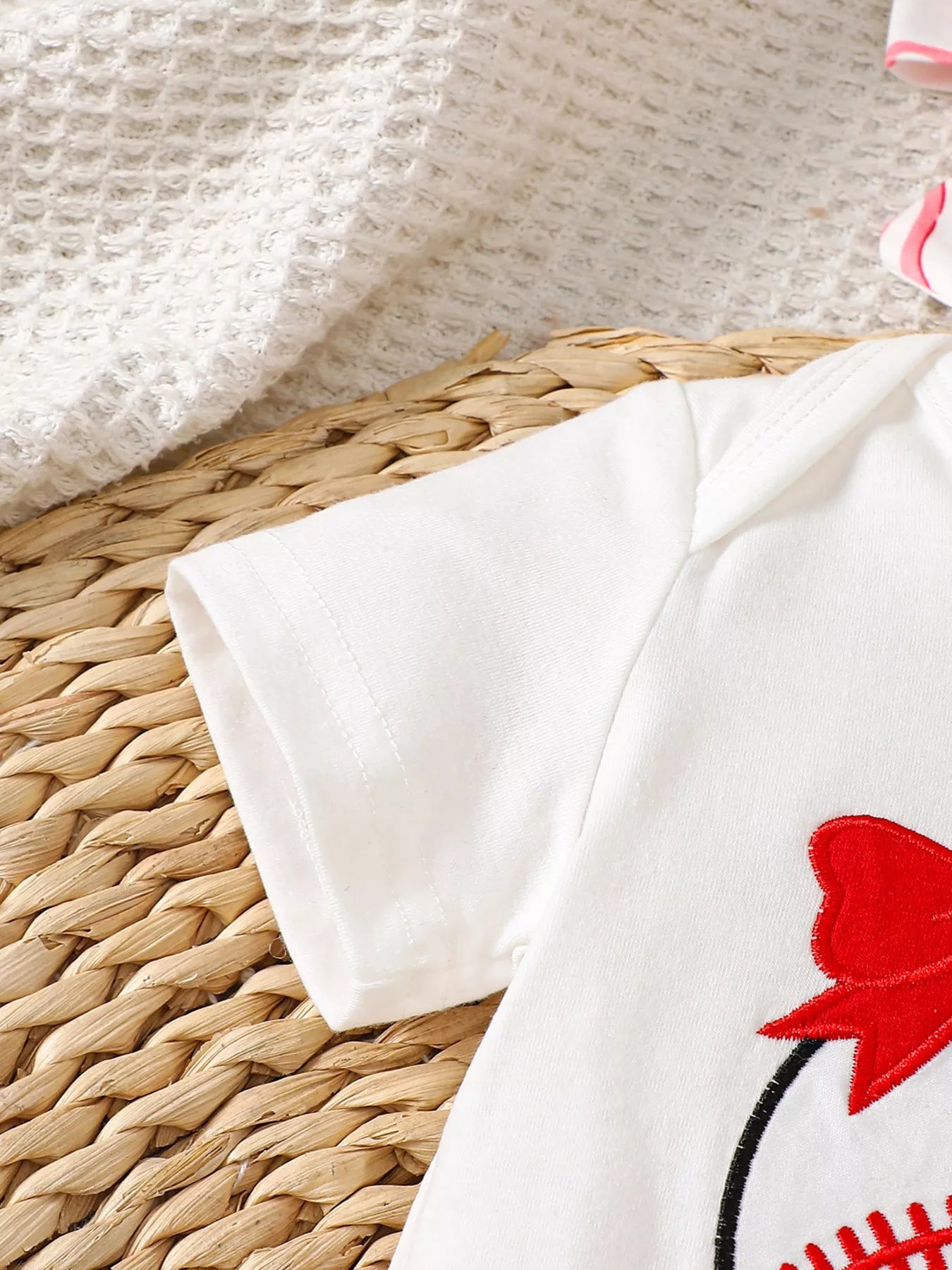 Children's Baseball Short Sleeve Bodysuit and Bow Pants Set with Headband