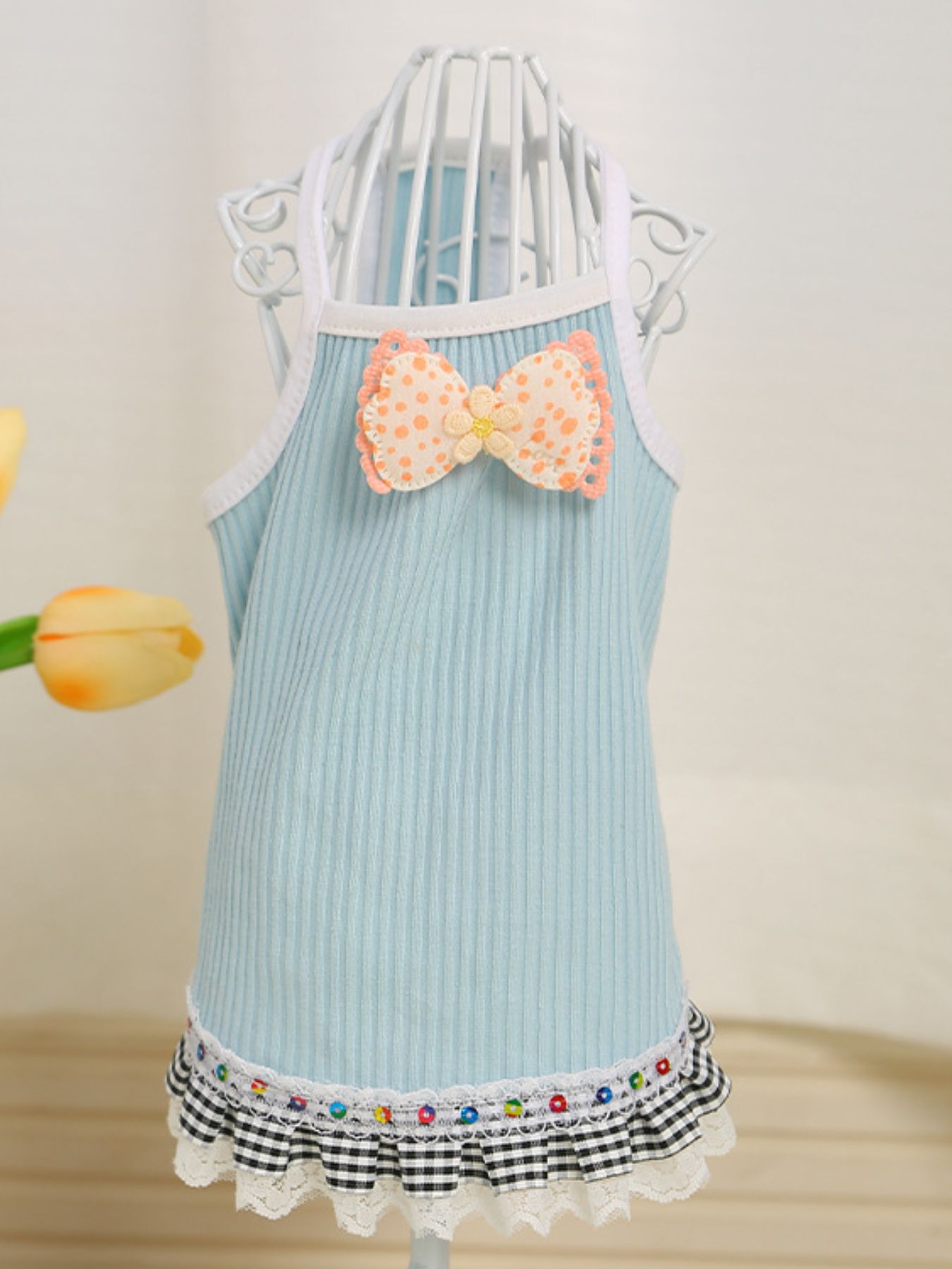 Bowknot Ruffled Hem Pet Top