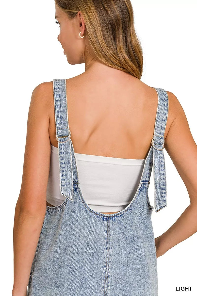 Zenana Denim Overall Dress with Front Pockets