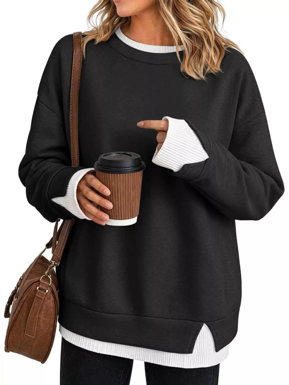Crewneck Sweatshirt with Contrast Ribbed Trim
