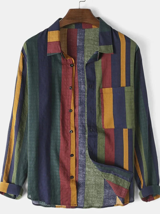 Men's Full Size Contrast Striped Button Down Shirt Plus Size