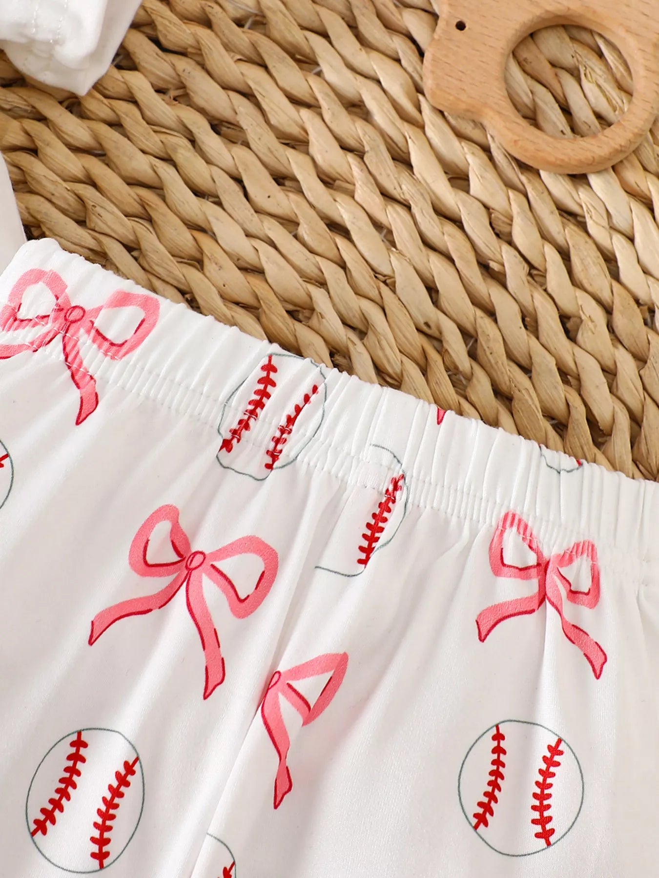 Children's Baseball Short Sleeve Bodysuit and Bow Pants Set with Headband