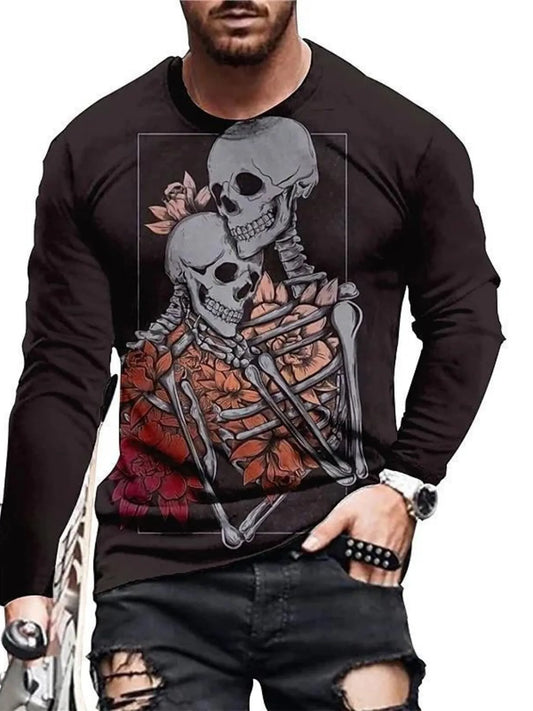 Men's Full Size Skeleton Embrace Long Sleeve T-Shirt Plus Size