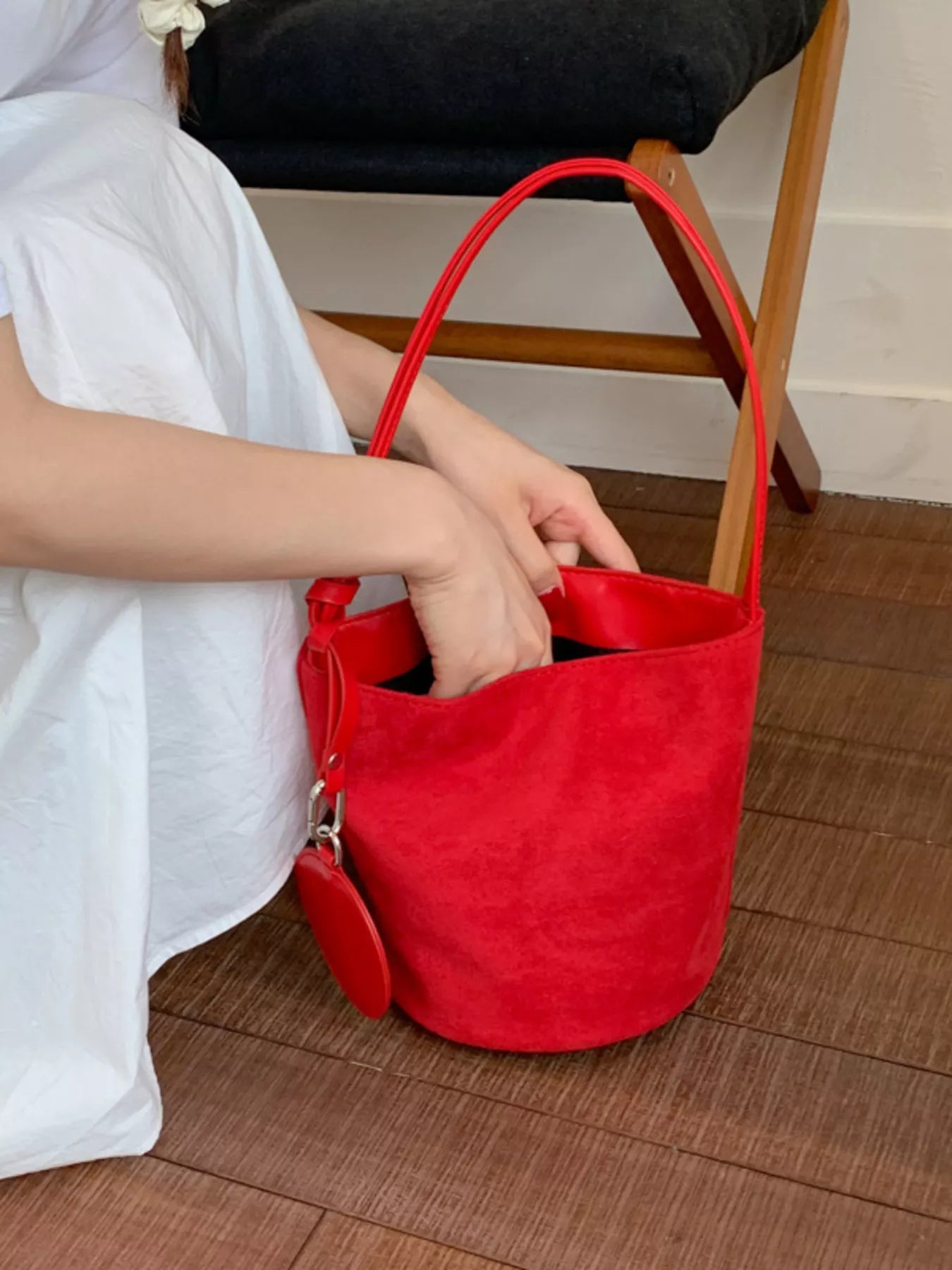 Suede Solid Color Bucket Bag