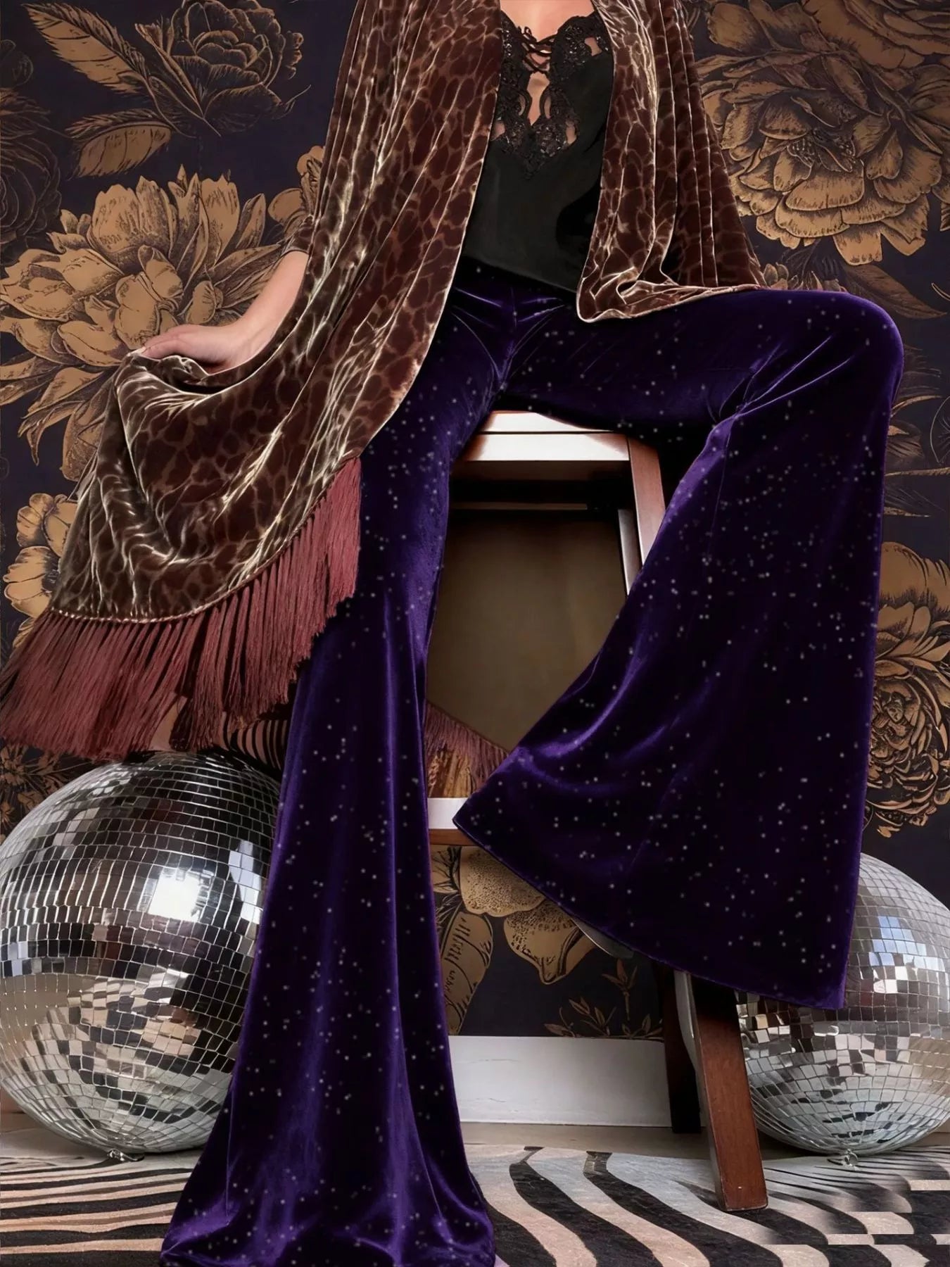 Velvet High Waist Flared Pants