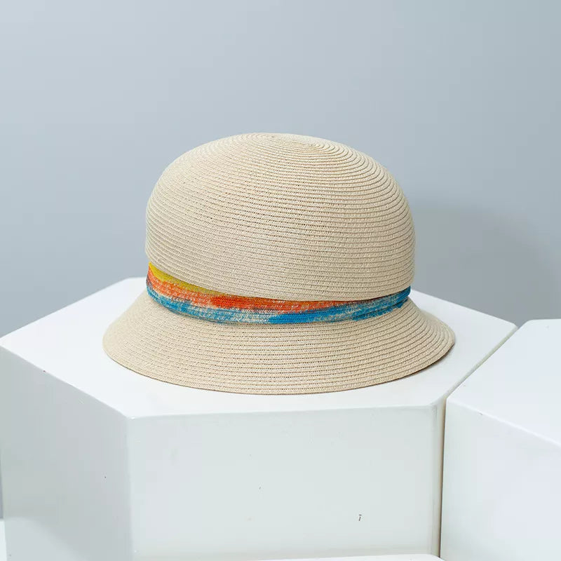 Straw Cloche Hat with Colorful Band