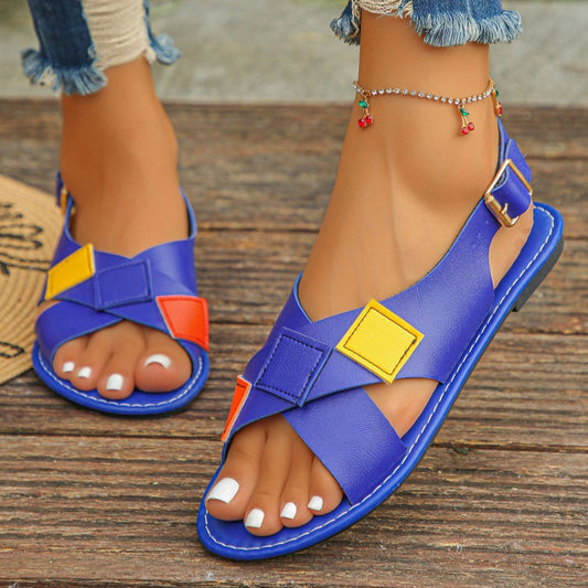 Colorful Patchwork Buckle Ankle Strap Sandals