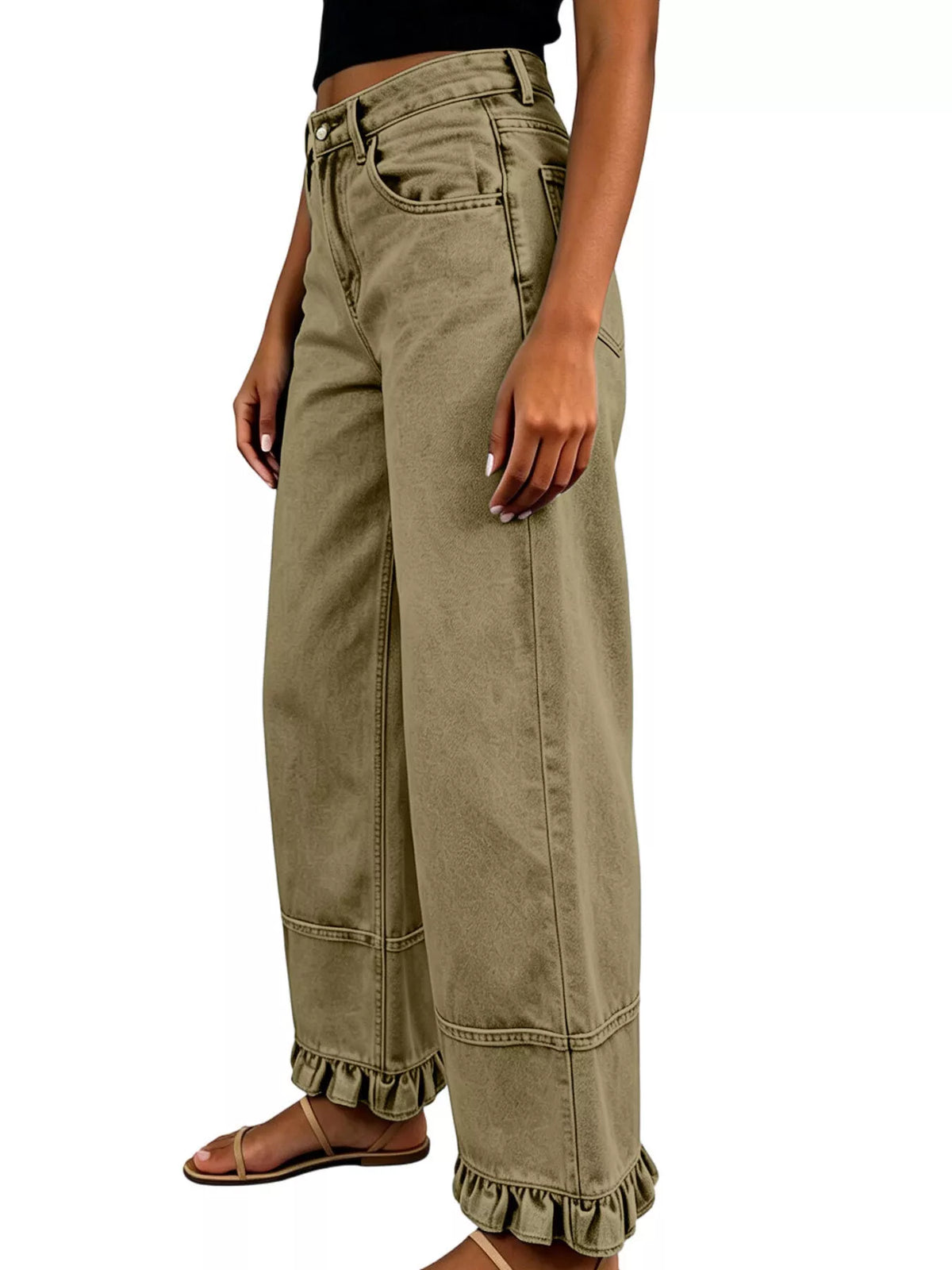 Full Size High-Waisted Wide-Leg Ruffled Hem Jeans Plus Size