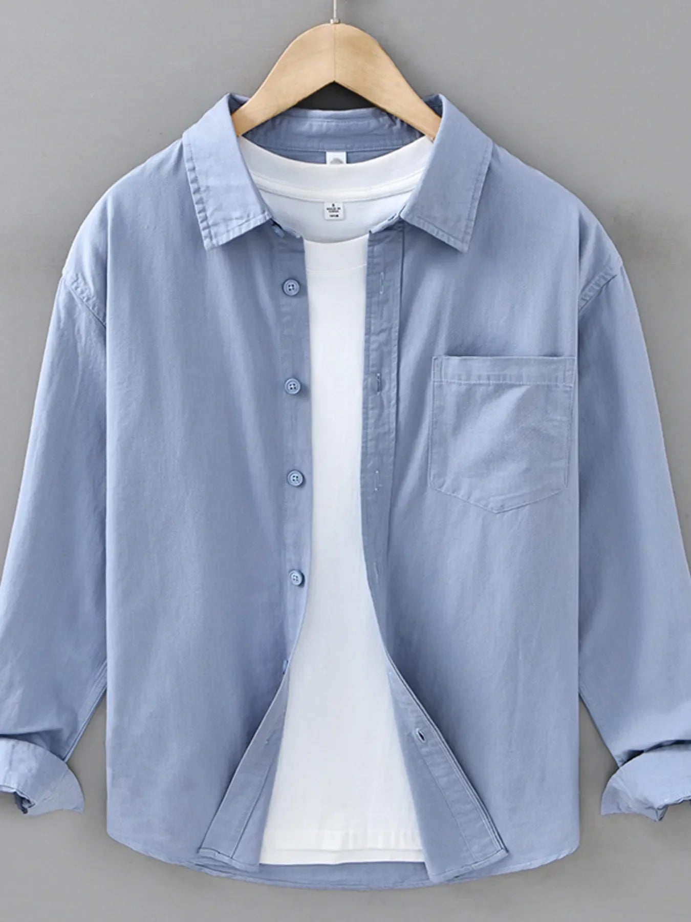 Men's Plus Size Casual Solid Color Long Sleeve Shirt