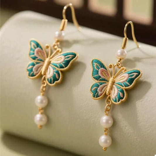 Butterfly Dangle Earrings with Pearls
