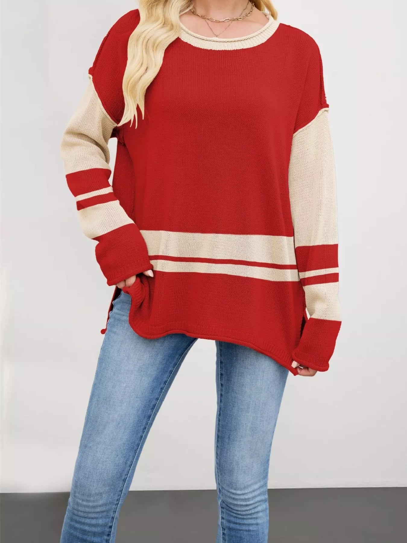 Striped Dropped Shoulder Sweater