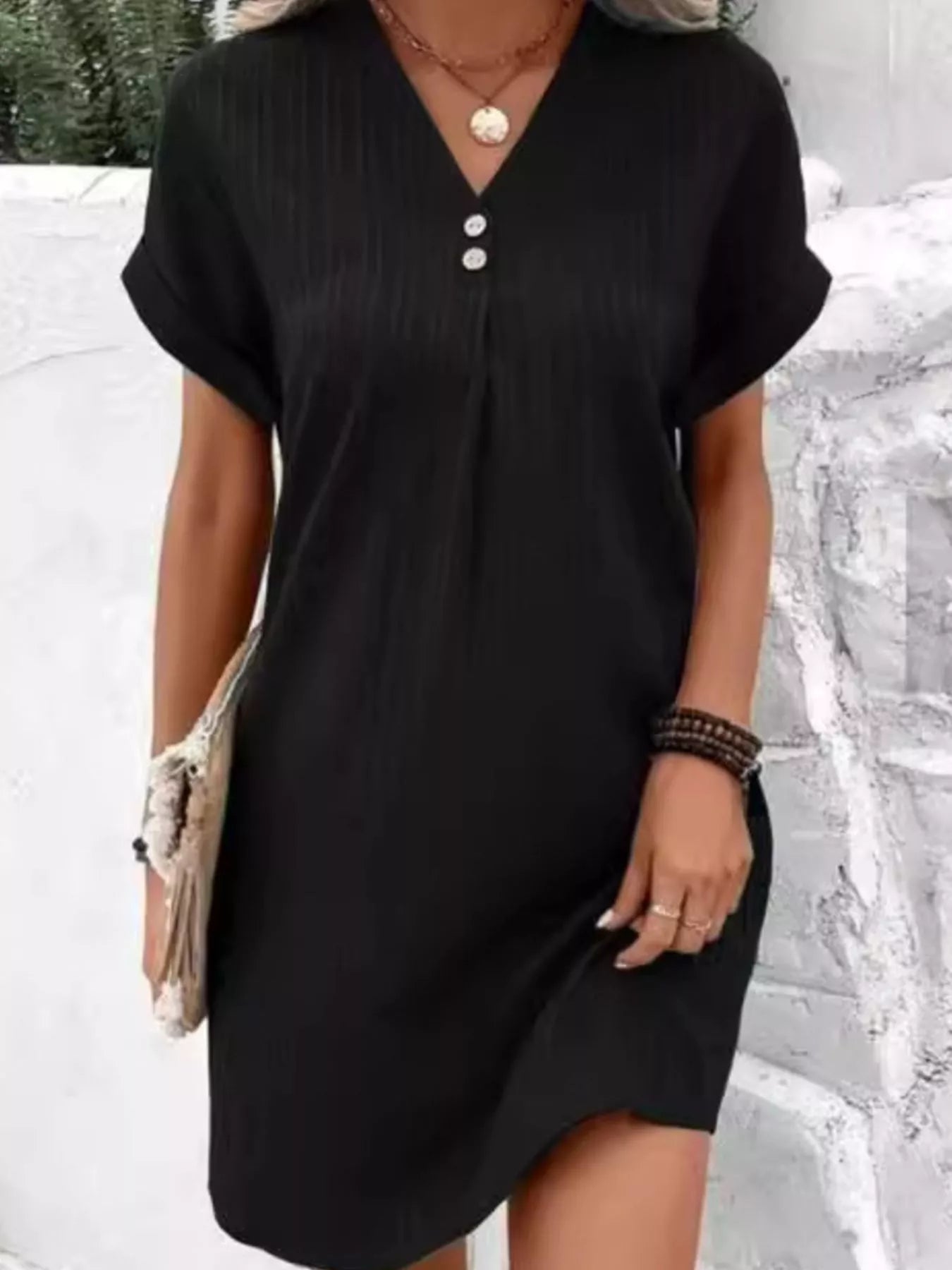 Full Size Casual V-Neck Short Sleeve Dress Plus Size