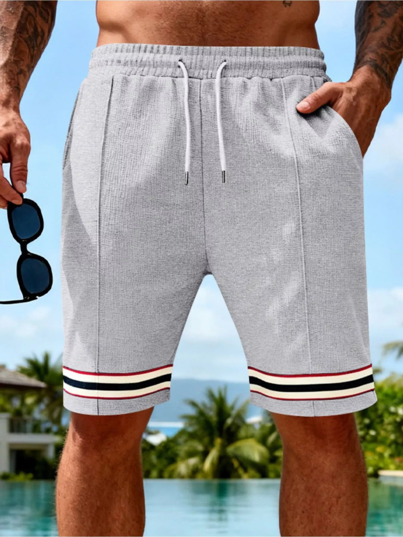 Men's Full Size Textured Knit Drawstring Shorts Plus Size